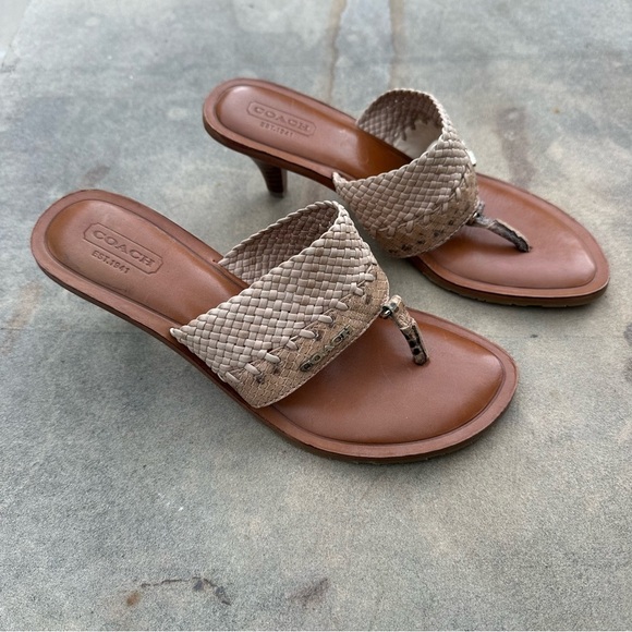 Coach Shaw Leather Woven Heeled Slide Snake Print Sandals Size 6.5 NWOB - Picture 2 of 10